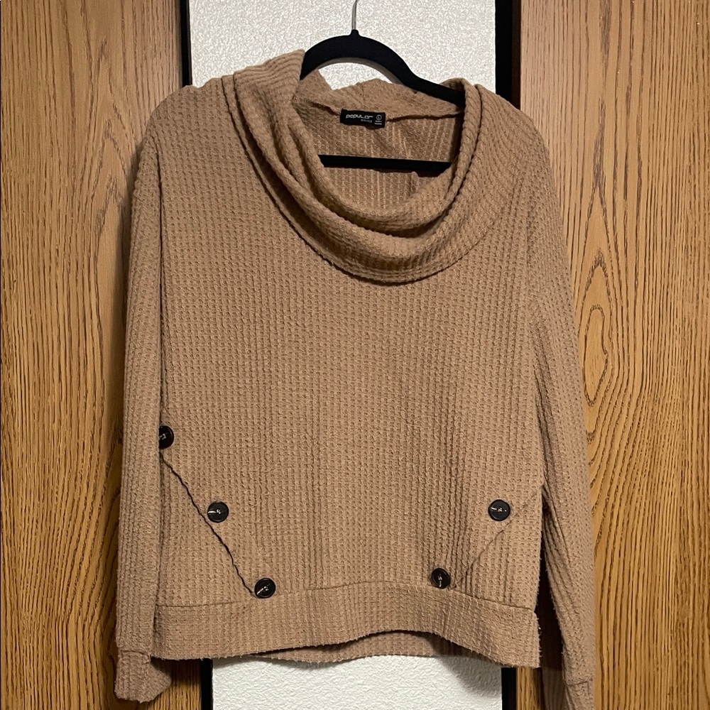Annalee Camel Cowl Neck Sweater with Button Accents
***